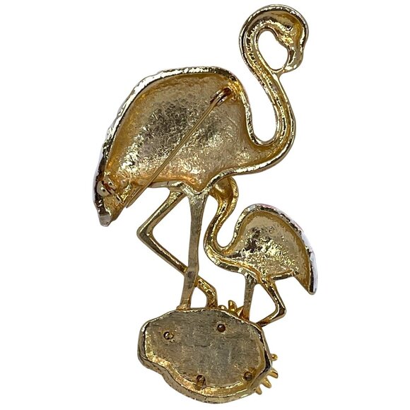 Tropical Pink Rhinestone Crystal Flamingo Mother Baby Chick Enamel Brooch Pin - Picture 3 of 8